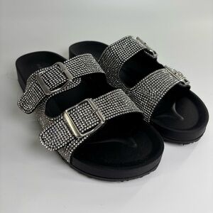 Madden Girl Teddy R rhinestone sandals 7.5 slip on 2 strap